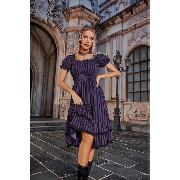 Women's Scarlet Darkness Victorian Renaissance Costume Midi Dress Purple Black - Picture 6 of 8